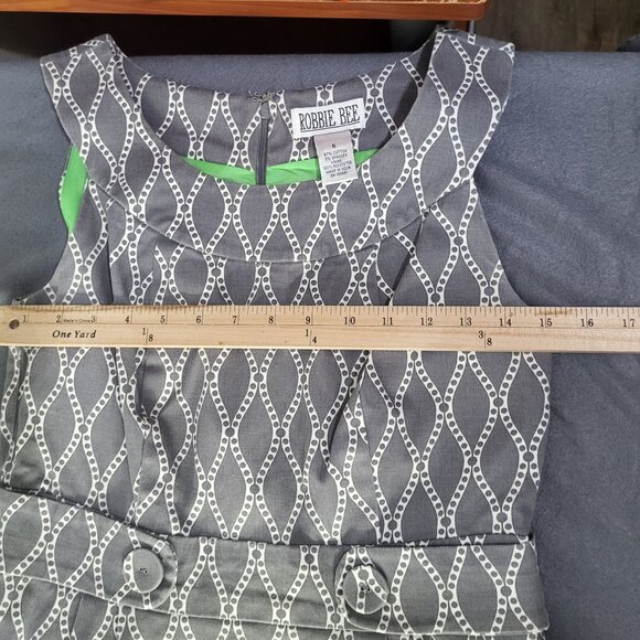 Robbie Bee Women SZ 6  Sleeveless Geometric Print Gray/White Lined Sheath Dress - Picture 9 of 11